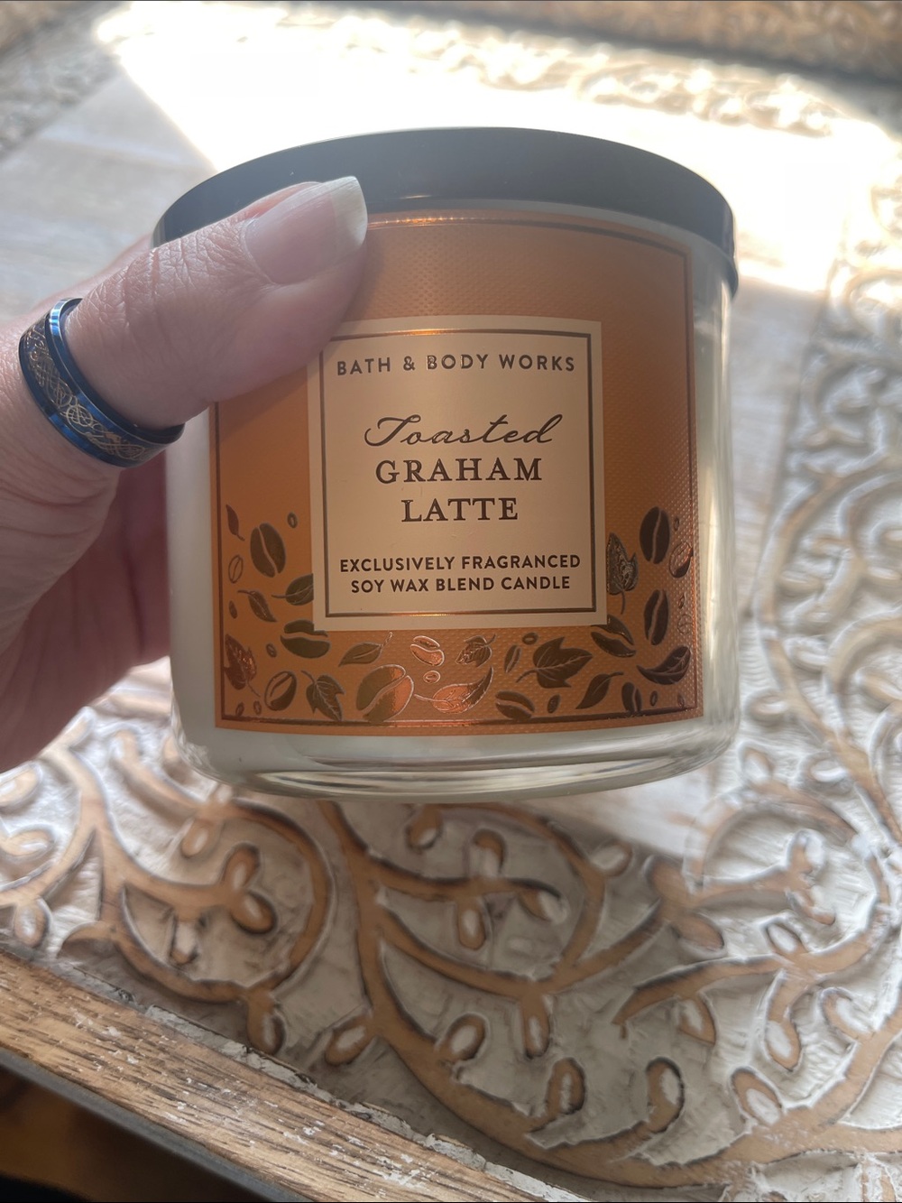 Bath & Body Works Toasted Graham Latte Candle - Orange and Brown